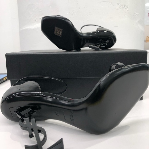 Saint Laurent Glossy Black Heels with Iconic Logo - Picture 2 of 2